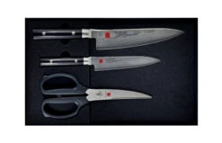 Sumikama Kasumi Damascus 3-Piece Kitchen Set: Sword Knife, Utility Knife & Scissors