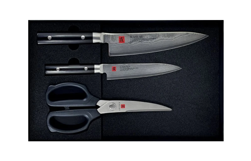 Sumikama Kasumi Damascus 3-Piece Kitchen Set: Sword Knife, Utility Knife & Scissors 1 Sumikama Kasumi Damascus 3-Piece Kitchen Set: Sword Knife, Utility Knife & Scissors